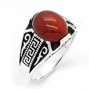 925 Sterling Silver Red Agate Men's Ring
